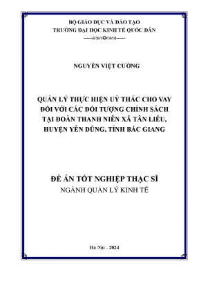 Quản lý thực hiện uỷ thác cho vay đối với các đối tượng chính sách tại đoàn thanh niên xã tân liễu huyện yên dũng tỉnh bắc giang