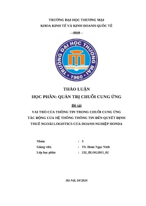 Đề tài vai trò của thông tin trong chuỗi cung ứng tác động của hệ thống thông tin đến quyết định thuê ngoài logistics của doanh nghiệp honda