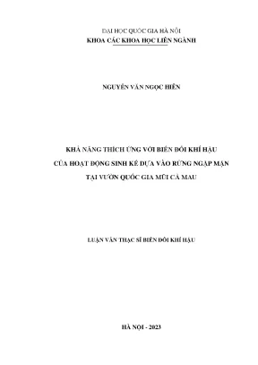 Khả năng thích ứng với biến đổi khí hậu của hoạt động sinh kế dựa vào rừng ngập mặn tại vườn quốc gia mũi cà mau