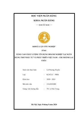 Nâng cao chất lượng tín dụng doanh nghiệp tại ngân hàng thương mại cổ phần đầu tư phát triển việt nam chi nhánh tỉnh lai châu
