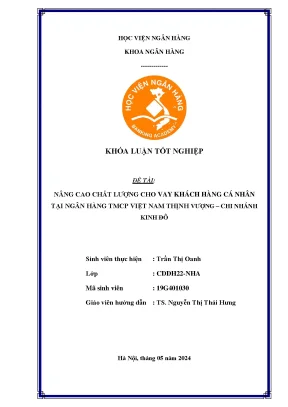 Nâng cao chất lượng cho vay khách hàng cá nhân tại ngân hàng tmcp việt nam thịnh vượng chi nhánh kinh đô