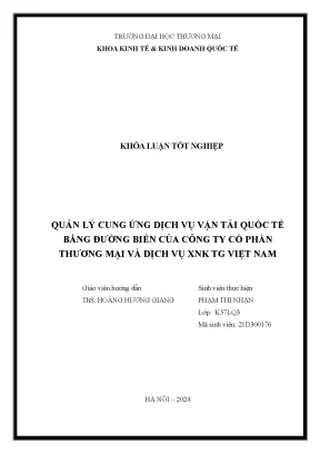 Quản lý cung ứng dịch vụ vận tải quốc tế đường biển của công ty cổ phần thương mại và dịch vụ xnk tg việt nam