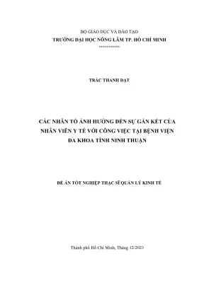 Luận văn thạc sĩ quản lý kinh tế các nhân tố ảnh hưởng đến sự gắn kết của nhân viên y tế với công việc tại bệnh viện đa khoa tỉnh ninh thuận