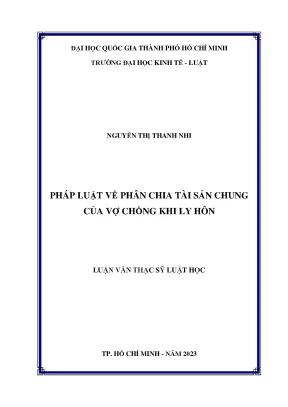 Pháp luật về phân chia tài sản chung r ncủa vợ chồng khi ly hôn