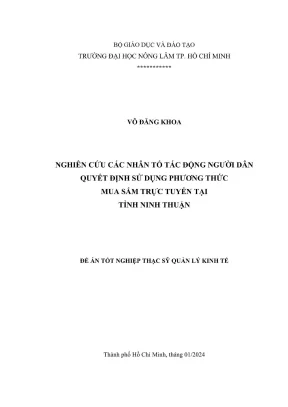 Luận văn thạc sĩ kinh tế nông nghiệp nghiên cứu các nhân tố tác động người dân quyết định sử dụng phương thức mua sắm trực tuyến tại tỉnh ninh thuận