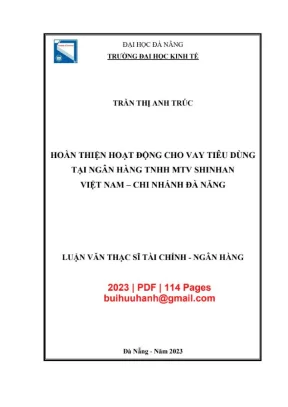 Luận văn thạc sĩ hoàn thiện hoạt động cho vay tiêu dùng tại ngân hàng tnhh mtv shinhan việt nam chi nhánh đà nẵng