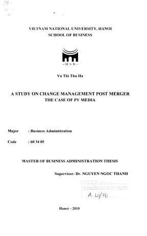 Luận văn thạc sĩ quản trị kinh doanh a study on change management post merger the case of pv media