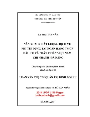 Luận văn thạc sĩ nâng cao chất lượng dịch vụ phi tín dụng tại ngân hàng tmcp đầu tư và phát triển việt nam chi nhánh đà nẵng
