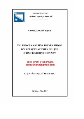 Luận văn thạc sĩ vai trò của văn hóa truyền thống đối với sự phát triển du lịch ở tỉnh bình định hiện nay
