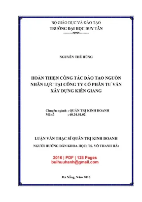 Luận văn thạc sĩ hoàn thiện công tác đào tạo nguồn nhân lực tại công ty cổ phần tư vấn xây dựng kiên giang