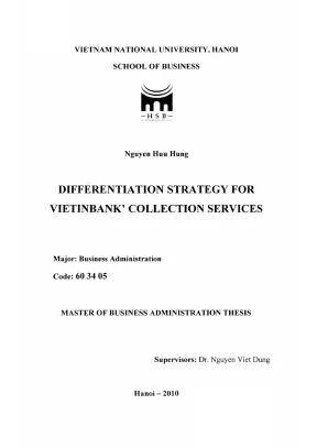 Luận văn thạc sĩ quản trị kinh doanh differentiation strategy for vietinbanks collection services