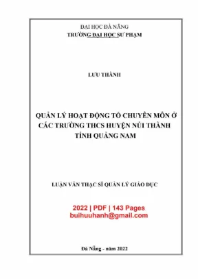 Luận văn thạc sĩ quản lý hoạt động tổ chuyên mn ở các trường thcs huyện núi thành tỉnh quảng nam