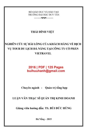 Luận văn thạc sĩ nghiên cứu sự hài lòng của khách hàng về dịch vụ tour du lịch đà nẵng tại công ty cổ phần vietravel