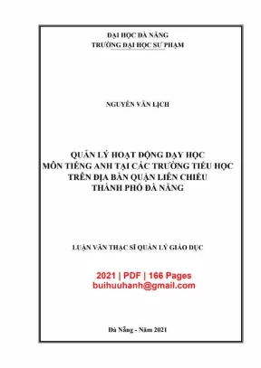 Luận văn thạc sĩ quản lý hoạt động dạy học môn tiếng anh tại các trường tiểu học trên địa bàn quận liên chiểu thành phố đà nẵng