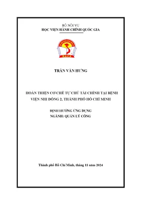 Hoàn thiện cơ chế tự chủ tài chính tại bệnh viện nhi đồng 2 thành phố hồ chí minh