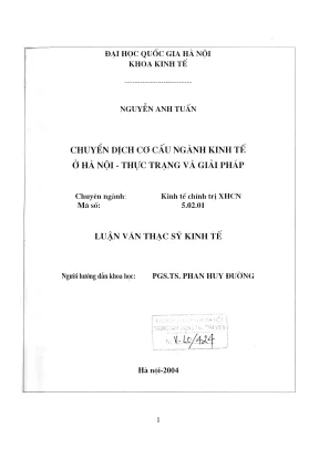 Luận văn thạc sĩ kinh tế chính trị chuyển dịch cơ cấu ngành kinh tế ở hà nội thực trạng và giải pháp