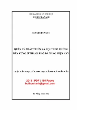 Luận văn thạc sĩ quản lý phát triển xã hội theo hướng bền vững ở thành phố đà nẵng hiện nay