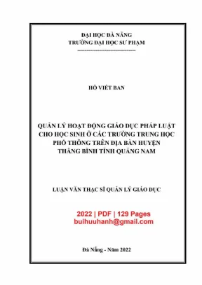 Luận văn thạc sĩ quản lý hoạt động giáo dục pháp luật cho học sinh ở các trường trung học phổ thông trên địa bàn huyện thăng bình tỉnh quảng nam