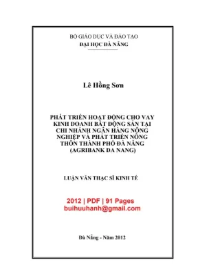 Luận văn thạc sĩ phát triển hoạt động cho vay kinh doanh bất động sản tại chi nhánh ngân hàng nông nghiệp và phát triển nông thôn thành phố đà nẵng agribank đà nẵng