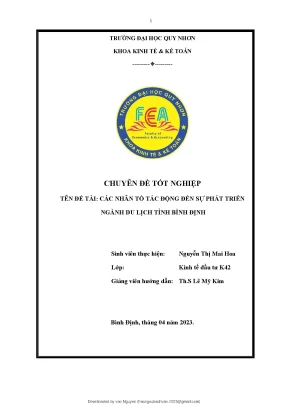 Chuyên đề tốt nghiệp các nhân tố tác động đến sự phát triển ngành du lịch tỉnh bình định