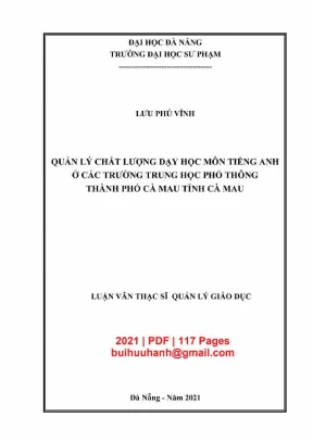 Luận văn thạc sĩ quản lý chất lượng dạy học môn tiếng anh ở các trường trung học phổ thông thành phố cà mau tỉnh cà mau