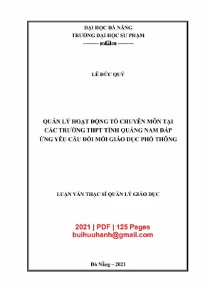 Luận văn thạc sĩ quản lý hoạt động tổ chuyên môn tại các trường thpt tỉnh quảng nam đáp ứng yêu cầu đổi mới giáo dục phổ thông