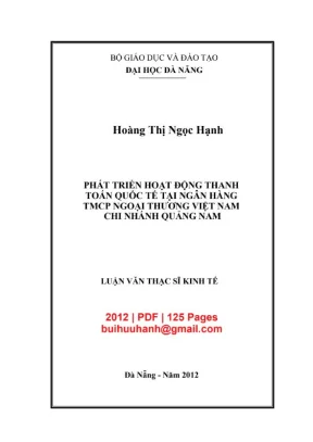 Luận văn thạc sĩ phát triển hoạt động thanh toán quốc tế tại ngân hàng tmcp ngoại thương việt nam chi nhánh quảng nam