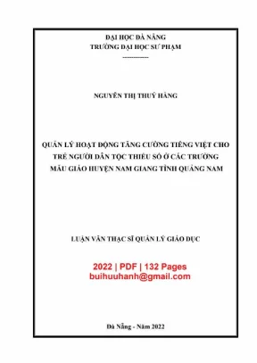 Luận văn thạc sĩ quản lý hoạt động tăng cường tiếng việt cho trẻ người dân tộc thiểu số ở các trường mẫu giáo huyện nam giang tỉnh quảng nam