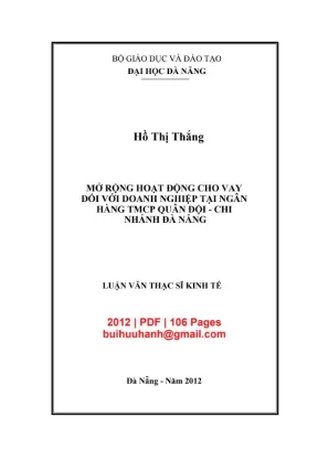 Luận văn thạc sĩ mở rộng hoạt động cho vay đối với doanh nghiệp tại ngân hàng tmcp quân đội chi nhánh đà nẵng
