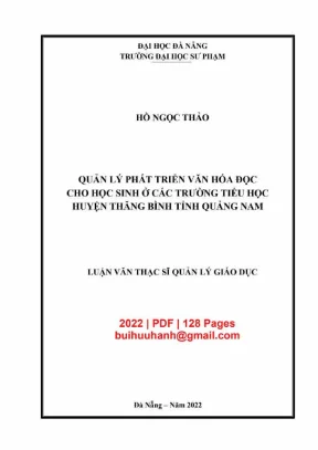 Luận văn thạc sĩ quản lý phát triển văn hóa đọc cho học sinh ở các trường tiểu học huyện thăng bình tỉnh quảng nam