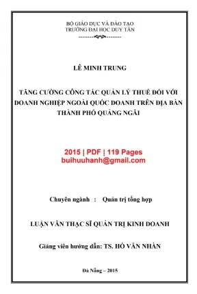 Luận văn thạc sĩ tăng cường công tác quản lý thuế đối với doanh nghiệp ngoài quốc doanh trên địa bàn thành phố quảng ngãi