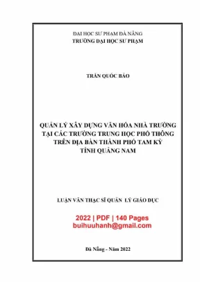 Luận văn thạc sĩ quản lý xây dựng văn hóa nhà trường tại các trường trung học phổ thông trên địa bàn thành phố tam kỳ tỉnh quảng nam