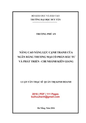 Luận văn thạc sĩ nâng cao năng lực cạnh tranh của ngân hàng thương mại cổ phần đầu tư và phát triển chi nhánh kiên giang