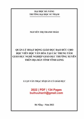 Luận văn thạc sĩ quản lý hoạt động giáo dục đạo đức cho học viên học văn hóa tại các trung tâm giáo dục nghề nghiệp giáo dục thường xuyên trên địa bàn tỉnh vĩnh long