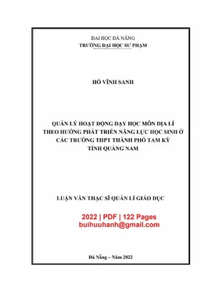 Luận văn thạc sĩ quản lý hoạt động dạy học môn địa lý theo hướng phát triển năng lực học sinh ở các trường thpt thành phố tam kỳ tỉnh quảng nam