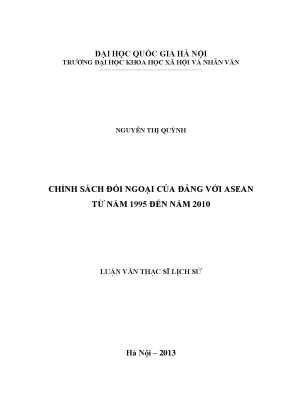 Luận văn thạc sĩ chính sách đối ngoại của đảng với asean từ năm 1995 đến năm 2010