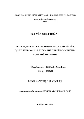 Hoạt động cho vay doanh nghiệp nhỏ và vừa của ngân hàng đầu tư và phát triển campuchia chi nhánh hà nội