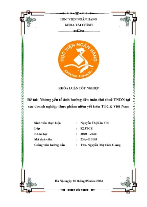 Những yếu tố ảnh hưởng đến hành vi tuân thủ thuế tndn tại các doanh nghiệp thực phẩm niêm yết trên ttck việt nam