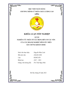 Nghiên cứu nhân tố tác động đến cơ cấu vốn của các doanh nghiệp niêm yết trên sàn chứng khoán hose