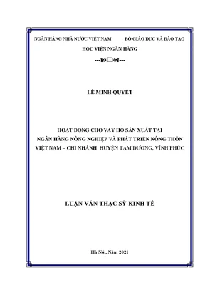 Hoạt động cho vay hộ sản xuất tại ngân hàng nông nghiệp và phát triển nông thôn việt nam chi nhánh huyện tam dương vĩnh phúc