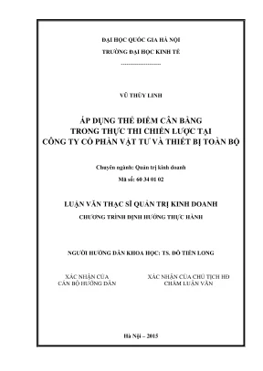 Luận văn thạc sĩ quản trị kinh doanh áp dụng thẻ điểm cân bằng trong thực thi chiến lược tại công ty cổ phần vật tư và thiết bị toàn bộ