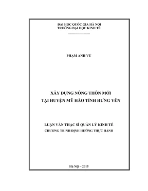 Luận văn thạc sĩ quản lý kinh tế xây dựng nông thôn mới tại huyện mỹ hào tỉnh hưng yên