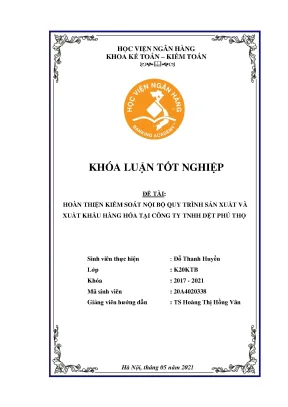 Hoàn thiện kiểm soát nội bộ quy trình sản xuất và xuất khẩu hàng hóa tại công ty tnhh dệt phú thọ