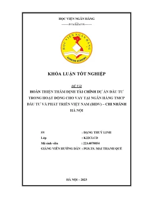 Thẩm định tài chính dự án đầu tư trong hoạt động cho vay tại ngân hàng tmcp đầu tư và phát triển việt nam bidv chi nhánh hà nội