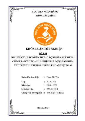 Nghiên cứu các nhân tố tác động đến rủi ro tài chính tại các doanh nghiệp bất động sản niêm yết trên thị trường chứng khoán việt nam