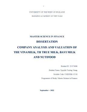 Company analysis and valuation of the vinamilk th true milk bavi milk and nutifood