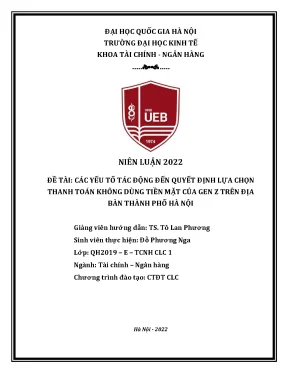 Các yếu tố tác động đến quyết định lựa chọn thanh toán không dùng tiền mặt của gen z trên địa bàn thành phố hà nội