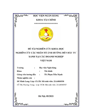 Nghiên cứu các nhân tố ảnh hưởng đến đầu tư xanh tại các doanh nghiệp việt nam