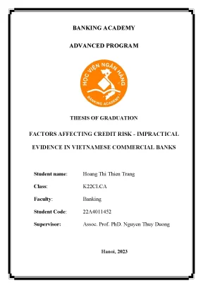 Factors affecting credit risk impractical evidence in vietnamese commercial banks