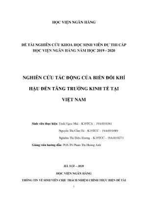 Nghiên cứu tác động của biến đổi khí hậu đến tăng trưởng kinh tế tại việt nam